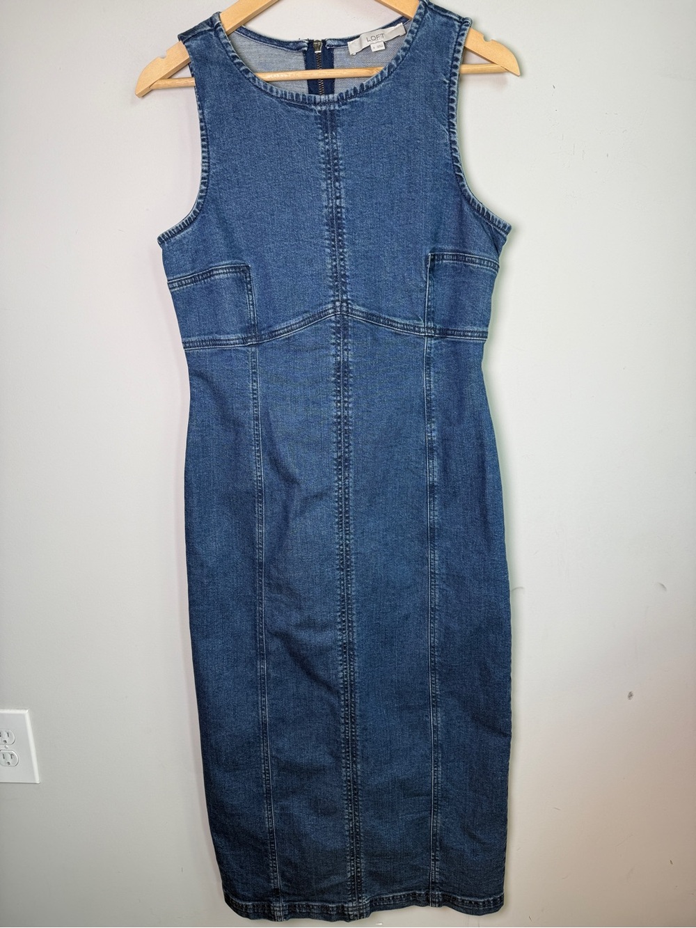 LOFT Denim Sheath Maxi Dress Sleeveless Back Zip Sz 4